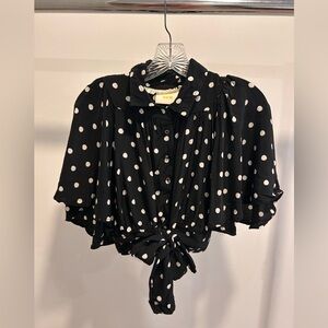 Maeve Black and White Polka Dot Blouse